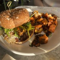 Vegetarian burger with vegan patty   at True Food Kitchen in Santa Monica