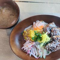 Vegan fish with miso soup, 😍 at White Tara Restaurant in Ulaanbaatar