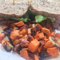 TLT (tempeh lettuce tomato) sandwich & sweet potatoes yum! at True Food Kitchen in Newport Beach