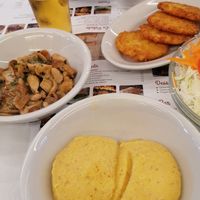 Polenta funghi crocchette di patate e insalata mista at Da Michele Pozza in Pozza Di Fassa