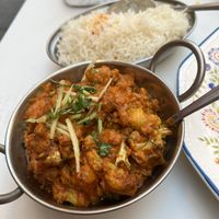 Vegetable dhal with basmati rice.  at Hola India in Salamanca