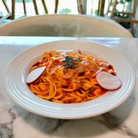 Smoked Tofu Tomato Pasta (with Vegan cheese) at Young Vegan - 有样纯素西点 in Shenzhen