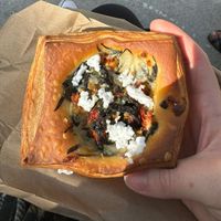 vegan feta/spinach/tomato (so. so. good.)   at Bonjour Patisserie in San Diego