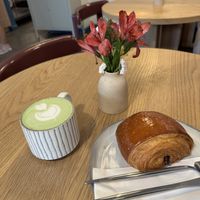 Lavender matcha and pain au chocolat   at Bonjour Patisserie in San Diego
