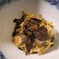 Mochi, black truffle miso (Dish 3). #Veganuary at Foxglove in Barmouth