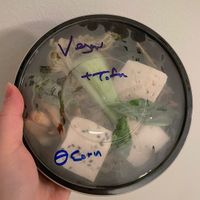 labeled ramen toppings and noodles (takeout) #Veganuary at Rakitori Japanese Pub & Grill in San Diego