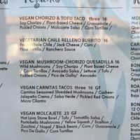 Vegan section of the menu  at Pueblo in San Diego