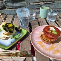 Falafel wrap and pancakes at Rise Plant Kitchen + Movement Studio in Malvern