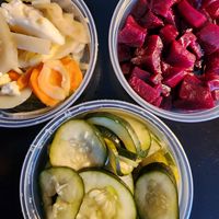 House-made Pickle Plate and Almost Pickled Beets were generous portions for gut health! at Urban Stack Burger Lounge in Chattanooga