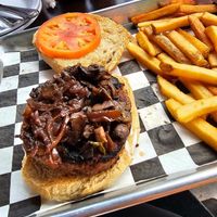 Shroom burger minus the lettuce at Urban Stack Burger Lounge in Chattanooga