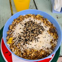 Vegan bowl with fruits, granola and coconuts at Gurisa in Angra Dos Reis