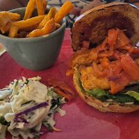 Vegetarian halumi burger with sweet potato fries at Lounges - Claro Lounge in Ripon