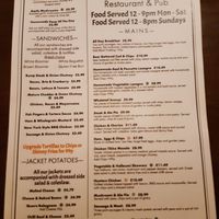 Menu at The Beacon in Shrewsbury