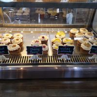 Gluten free/vegan cupcake options of the day- apricot cream, cherry peony, violet lemonade, and blueberry crumble.  at The Pastry Factory in Columbus