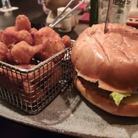 La-feta burger with deep fried cauliflower at Alpaca Bar in Tel Aviv
