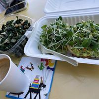 Kale salad and bagel with avocado and sprouts, organic coffee, too!   at The Branch Line in Santa Rosa