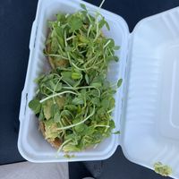 Bagel with avocado and greens = delicious !  at The Branch Line in Santa Rosa