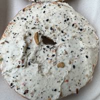 Poppy seed bagel and vegan cream cheese  at The Branch Line in Santa Rosa