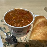 Bowl of chili w a side of bread   at McAlister's Deli in Tupelo