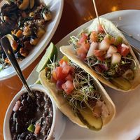 Falafel tacos and Spicy Ginger brussel dish  at Perfect Pear Bistro in Tempe