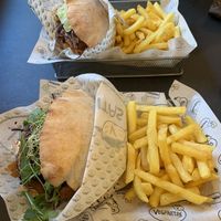 Seitan and tempeh pittas with fries  at Veganitas in Zurich