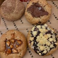 Biscoff-filled snickerdoodle, chocolate chip, blueberry lemon muffin and white choc macademia at Round & Edgy in Berlin