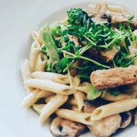 Cashew cream sauce with penne and mushroom  at Loving Hut in Claremont