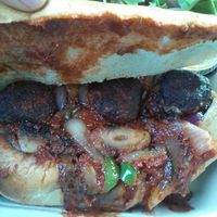 M-ball sandwich. It tastes like spicy banana. at Loving Hut in Claremont