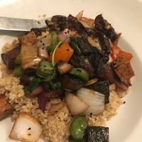 menu described whole grain with eggplant...altered with soggy quinoa. maliciously prepared out of spite of manager  at Loving Hut in Claremont