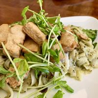 Pesto Pasta w/ Chick'n (they ran out of shrimp) at Loving Hut in Claremont