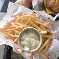Fries with vegan sauce at Burgernaut in Auckland