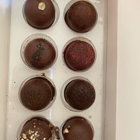 Box of truffles. Oat vanilla, raspberry, chia, spicy chili, and others  at Nibble Chocolate - Little Italy in San Diego