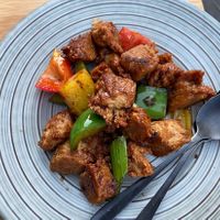 “Meat” served with rice   at Restaurant The City in Eindhoven