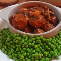 Glorious gravy balls with lots of lovely peas at The Veeg Shack in Swindon