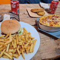 Left: moving mountains burger with fries; middle: mac n cheese with 'facon'; right: mushroom carbonara at The Veeg Shack in Swindon