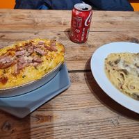 Mac n cheese with 'facon'; mushroom carbonara at The Veeg Shack in Swindon