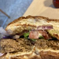 Texture of the veggie burger  at Etai's Green House in Aurora