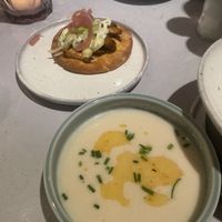 Cauliflower soup and pita gyros  at Rozey in Amersfoort
