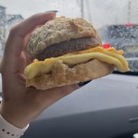 Breakfast special - not always served. Homemade biscuit, just egg patty, beyond breakfast sausage patty, daiya cheddar    at Vegan Pastry Lab in Englewood