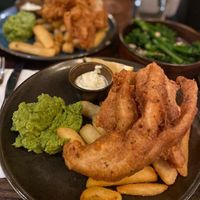 Banana blossom vegan fish and chips. 10/10 at Rock Point Inn in Lyme Regis