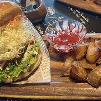Vegan burger set with fries  at Seven Star's Cafe in Hokkaido