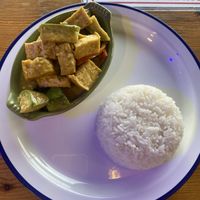 Thai green curry and tofu with rice   at Sweet Kitchen in Surat Thani