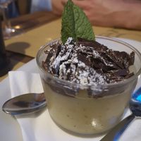 Dessert: delicious pear purree with dark chocolate at La Zucca in Venice