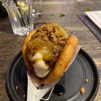 vegan apple pie bao bun pudding with vegan ice cream  at SALT in Hamilton