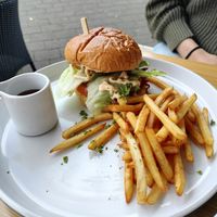 Vegan burger with a tofu patty...yum! at Turmeric Cafe in Lower Hutt