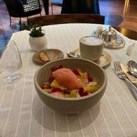 Dessert: sorbet, fruit, merengue at Gioia Cocina Botánica in Buenos Aires