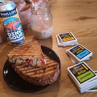 Hummus lovers panini with vegan cheese substitute at The Fort in Duncan