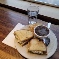 GTP sandwich with French onion soup (soupe du jour) at Soluna Cafe in Jackson
