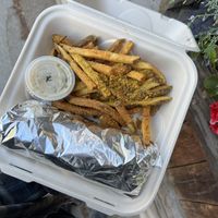 (takeout) SOL burrito & fries   at Soluna Cafe in Jackson