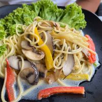 Mushroom spaghetti  at Makan Vegan - 斋这里 in Central Singapore